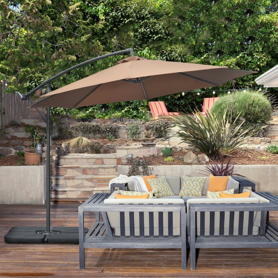 image 1 of Outsunny 3(m) Banana Parasol Cantilever Umbrella Garden with Base Weight