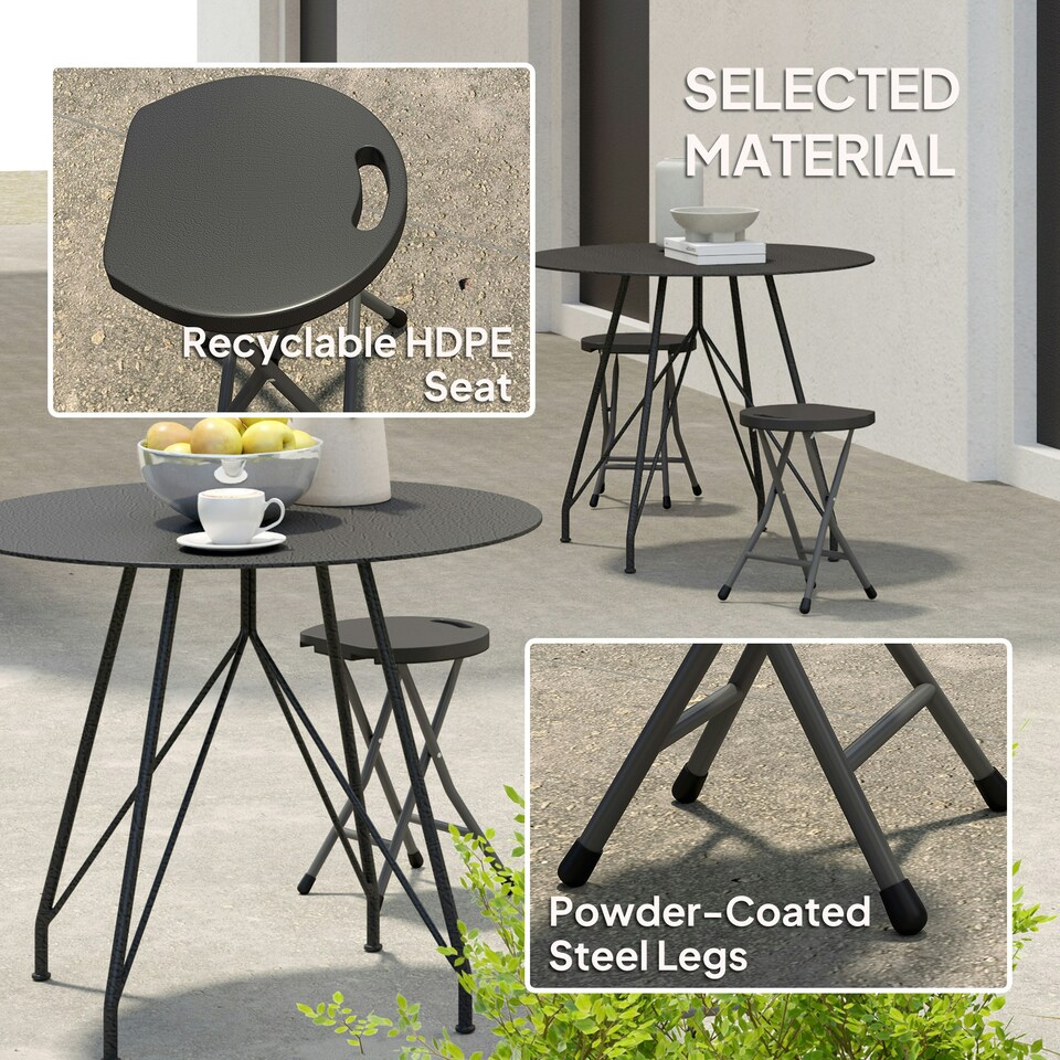 image 1 of Outsunny Folding Stool Set of 4, Decorative Garden Stool Set | Grey | One Size
