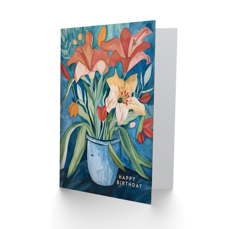 image 1 of Lily Flower Bouquet Vase Floral Woman Her Birthday Card