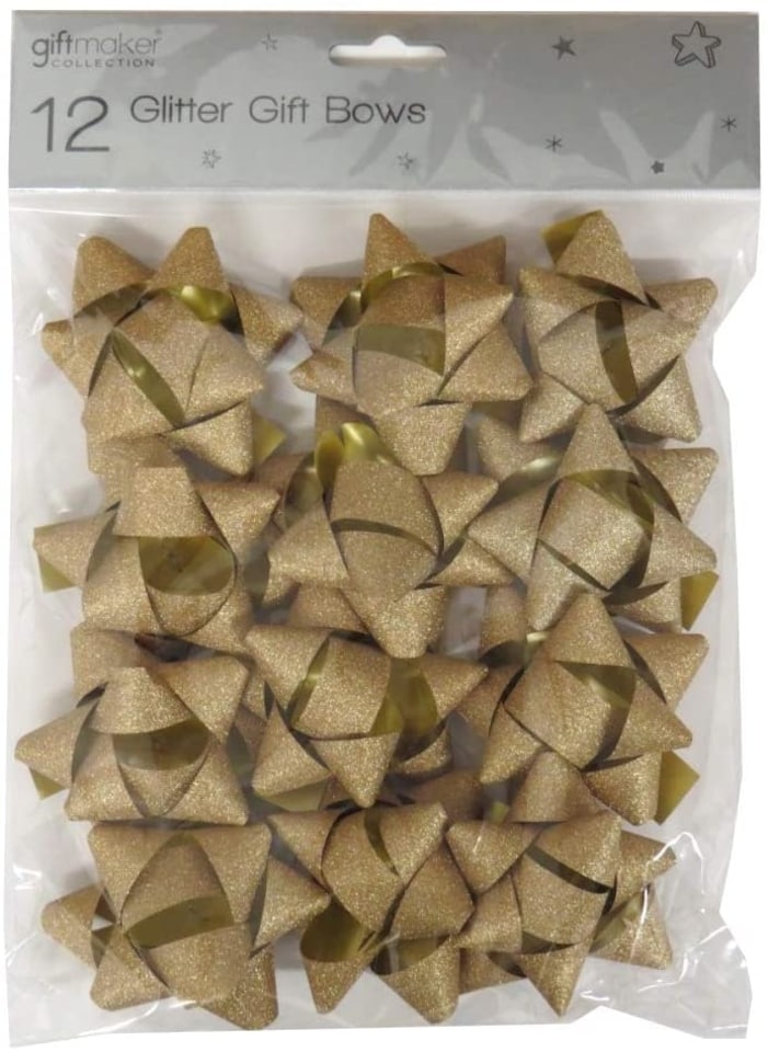 image 1 of Pack of 12 Silver or Gold Glitter Gift Bows