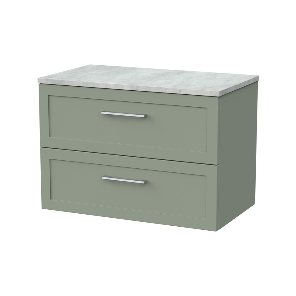 image 1 of Balterley Stonnall Traditional Wall Hung 2 Drawers Vanity Unit with Bellato Grey Laminate Worktop, 800mm, Reed Green