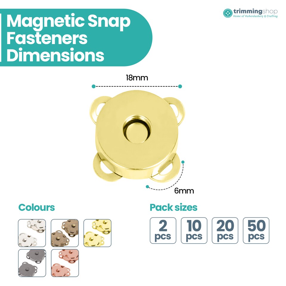 image 1 of 18mm Sew On Magnetic Press Stud Clasps, 2-Part Snap Fasteners - 2pcs