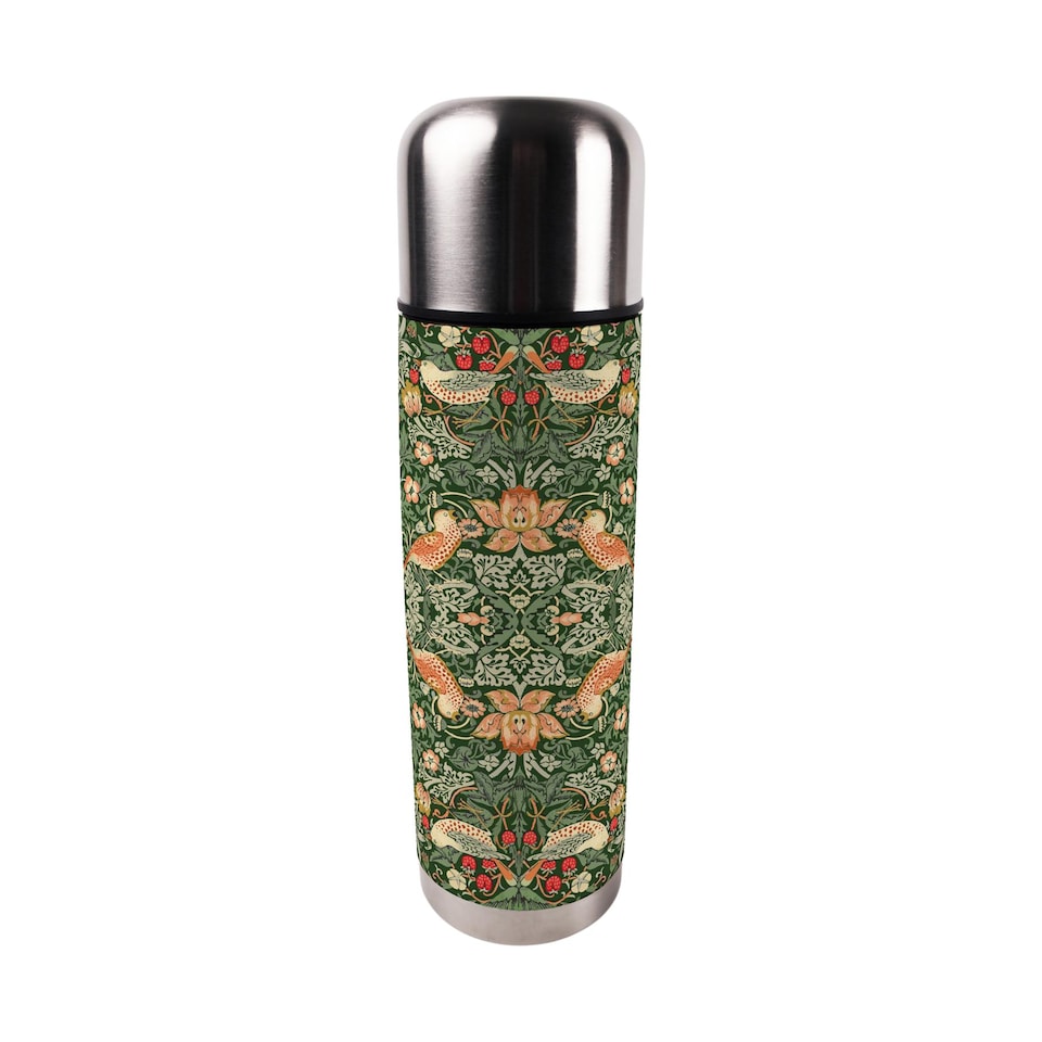 image 1 of Green Strawberry Thief Large Reusable Thermal Flask