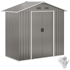 Outsunny 6.5 x 3.5ft Metal Garden Shed, Outdoor Storage Shed for Tool Organization with Double Sliding Doors and 4 Vents for Garden, Patio, Grey