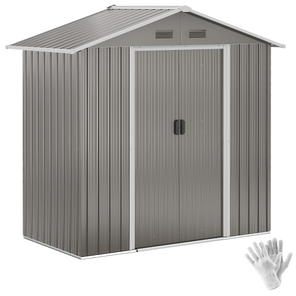 image 1 of Outsunny 6.5 x 3.5ft Metal Garden Shed, Outdoor Storage Shed for Tool Organization with Double Sliding Doors and 4 Vents for Garden, Patio, Grey