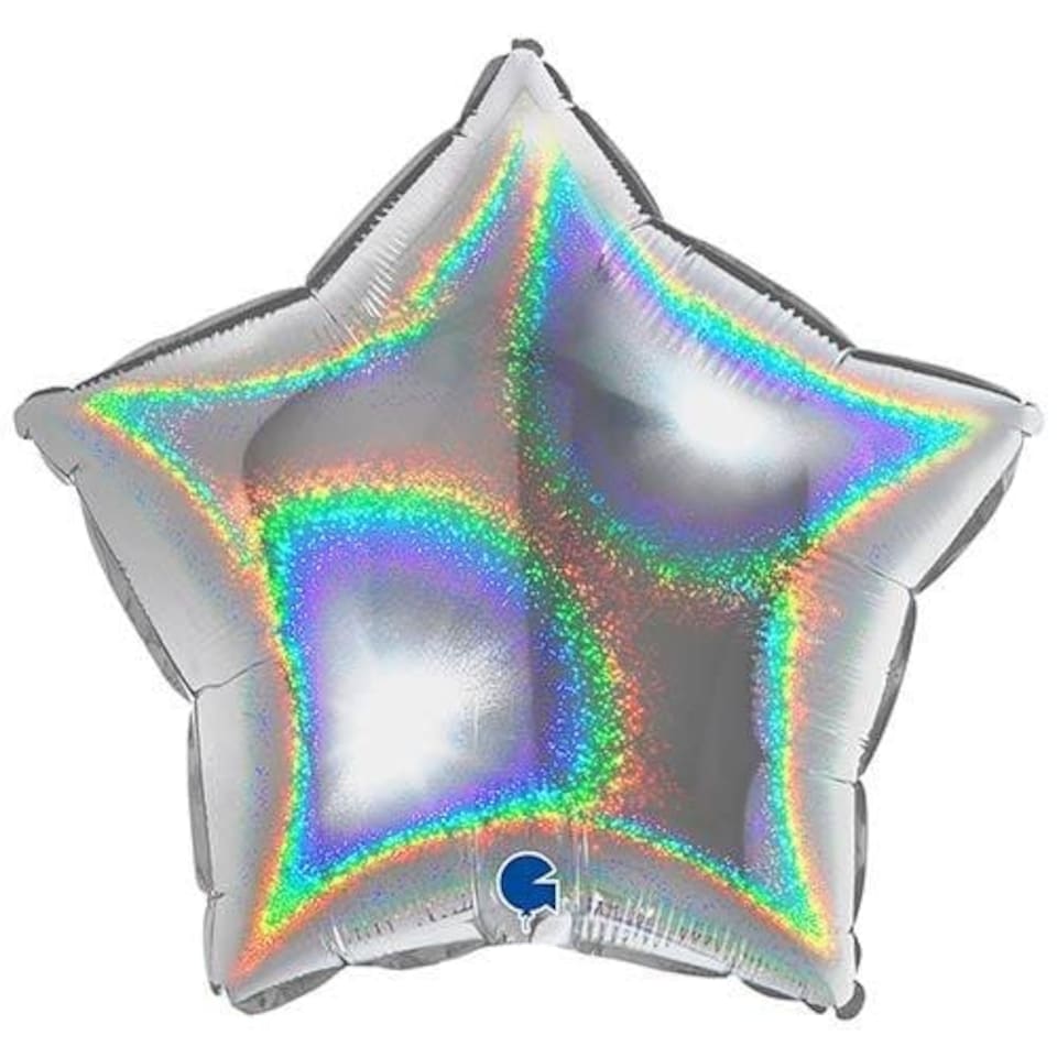 image 1 of Glitter Holographic Silver Star Shape Foil Helium Balloon 46cm / 18 in