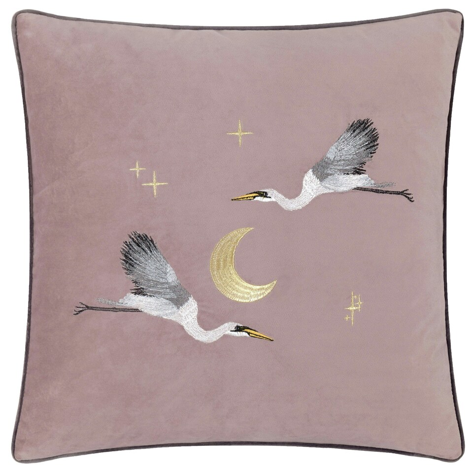 image 1 of Paoletti Moonlit Flight Embroidered Velvet Dusty Pink Filled Cushion 45 x 45 cm Multi