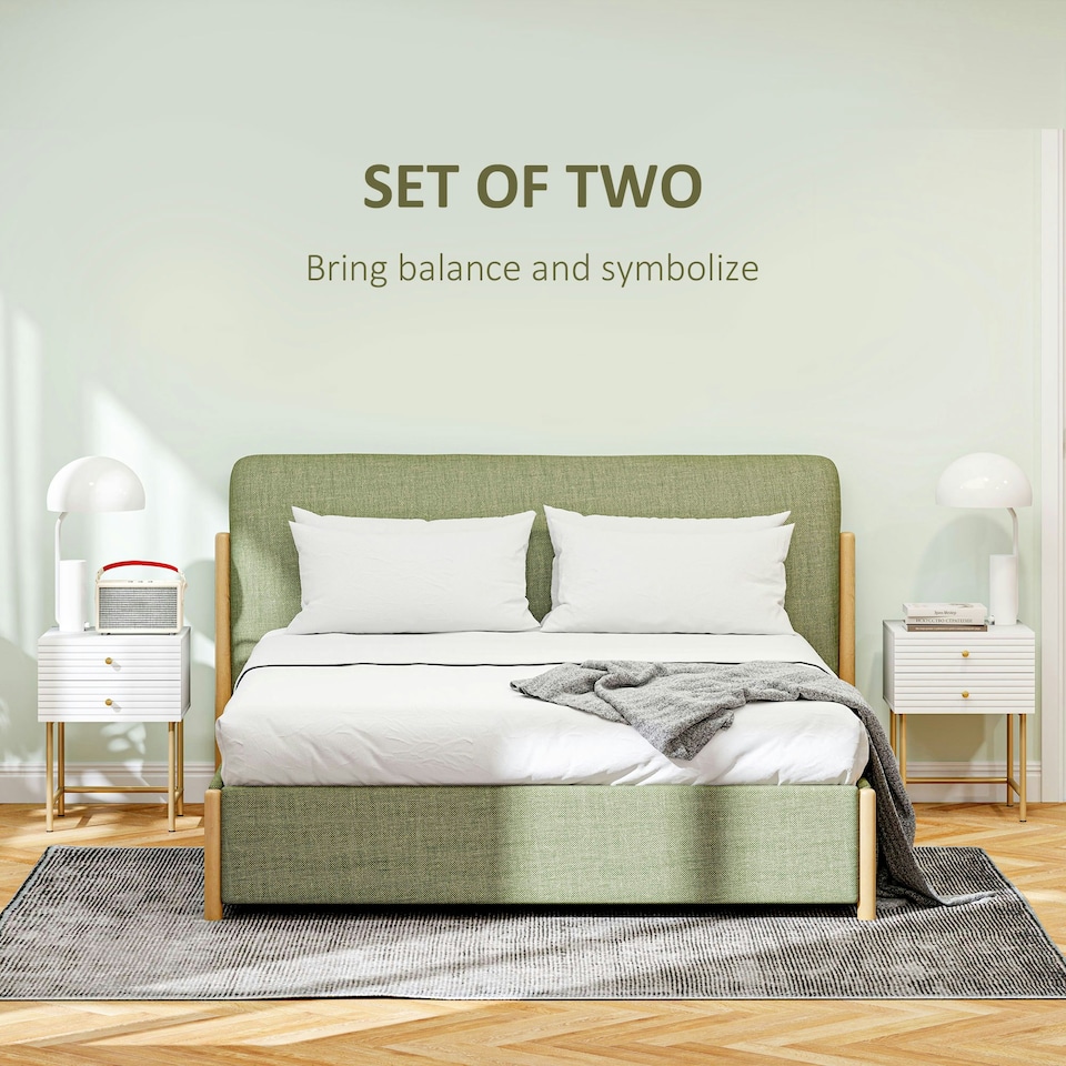image 1 of HOMCOM Bedside Tables Set of 2 with 2 Drawers for Bedroom, White