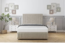 Sloomy Kingsley Cream Plush Divan Bed With Mattress No Drawers With 54" Floor Standing Headboard & 12" Matching Footboard 4'6 Double | Cream | Cream | Double | 1