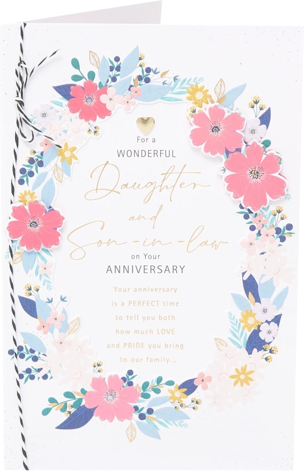 image 1 of Heartfelt Floral Border Design Daughter & Son-in-Law Wedding Anniversary Card