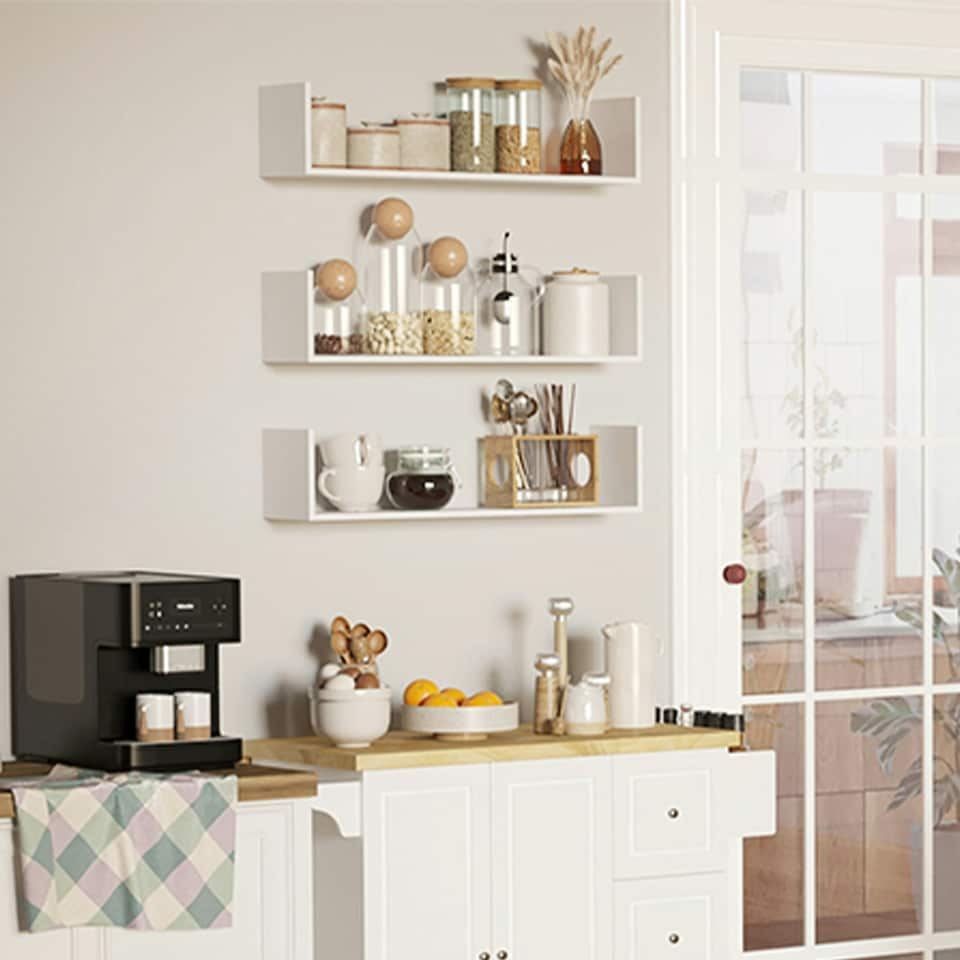 image 1 of HOMCOM Set of 3 Wooden Floating Shelves Wall Mount CD Storage White