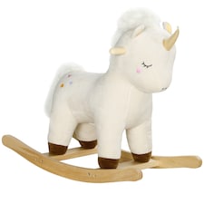 AIYAPLAY Rocking Horse, Kids Ride On Horse with Unicorn Design, Sounds, Plush Ride On Toy for Ages 2-4 Years, White