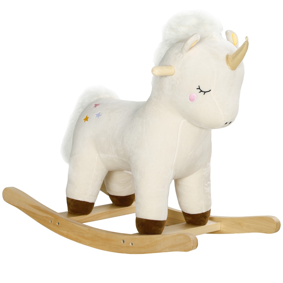 image 1 of AIYAPLAY Rocking Horse, Kids Ride On Horse with Unicorn Design, Sounds, Plush Ride On Toy for Ages 2-4 Years, White