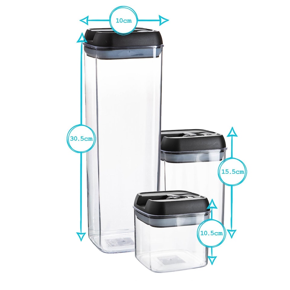 image 1 of Argon Tableware 4pc Food Storage Containers Set - Grey Airtight Plastic Storage Pantry Food Organiser with Flip Lock Lid 3 Sizes
