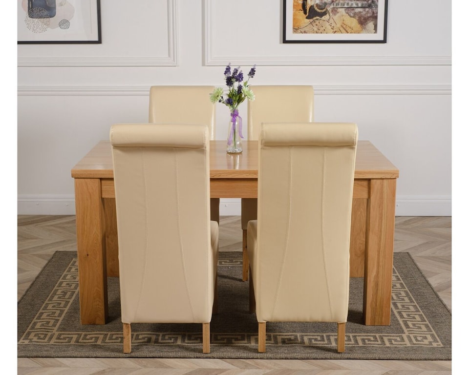 image 1 of Dakota 152 x 87cm Medium Oak Dining Table and 4 Montana Leather Chairs | Cream | Cream