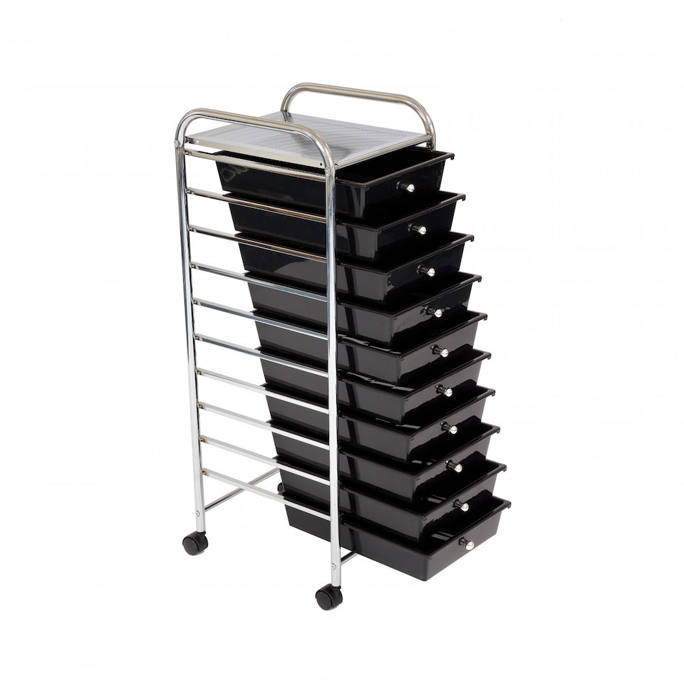 image 1 of 10 Drawer Storage Mobile Makeup Salon Trolley Portable Organiser | Black