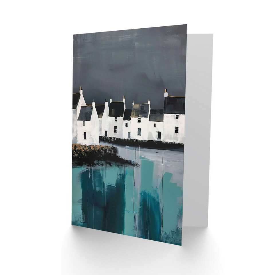 image 1 of Scottish Coastal Village Oil Grey Sky Him Her Birthday Card