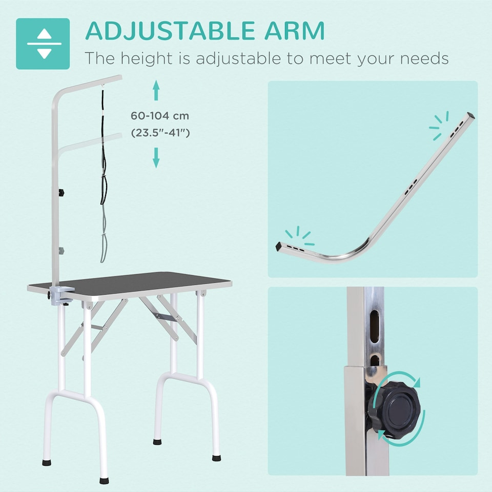 image 1 of PawHut Foldable Dog Grooming Table Adjustable Arm for Small Dogs 81x49x80 cm