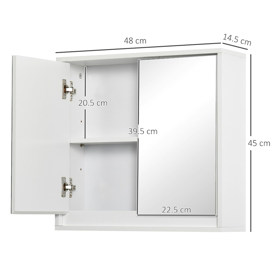 image 1 of HOMCOM Wall Mounted Mirror Cabinet with Storage Shelf for Bathroom White