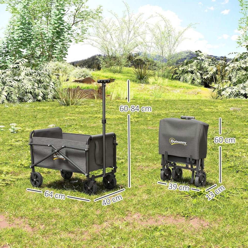 image 1 of Outsunny 62L Festival Trolley, 60kg Heavy Duty Folding Trolley Cart, Grey | Grey