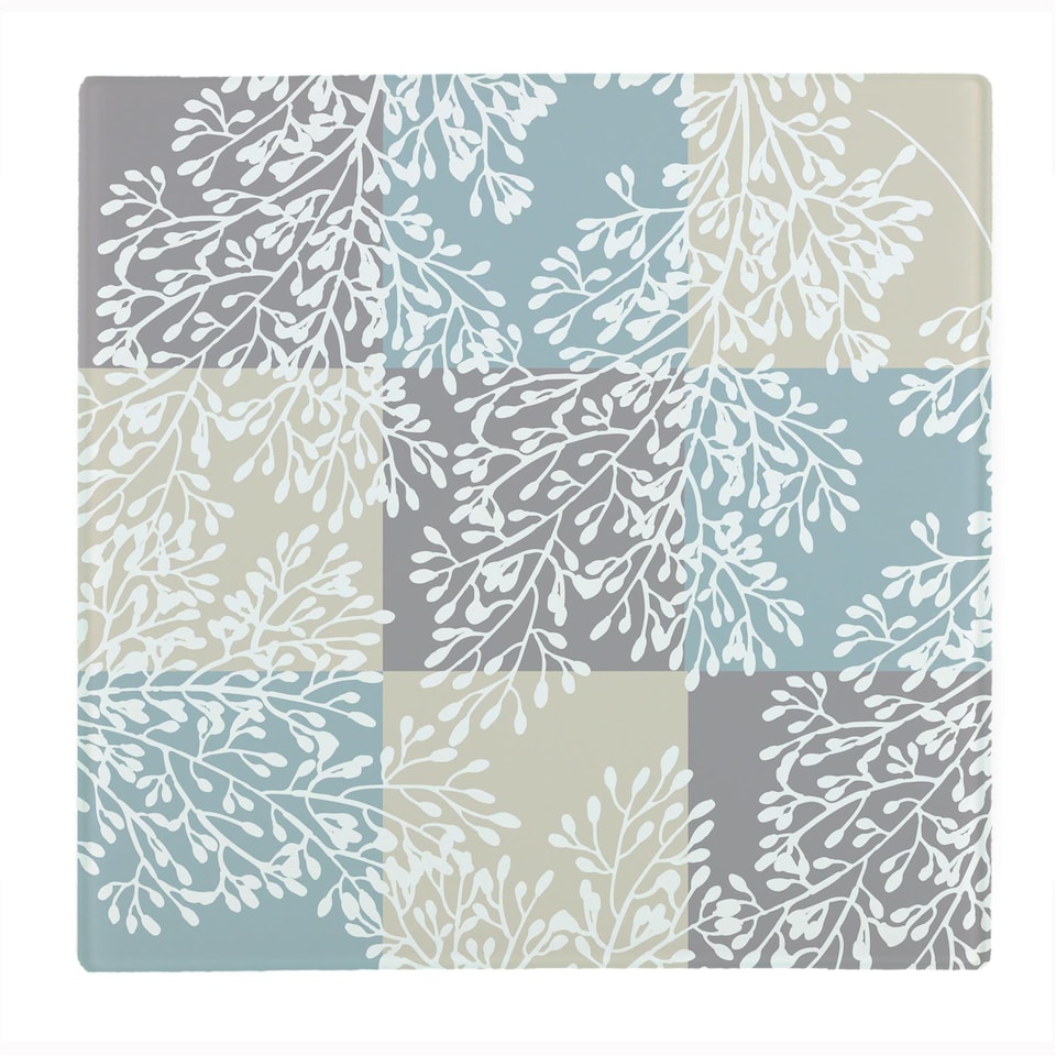 image 1 of Checked Leaves Large Square Worktop Protector - Smooth Glass Chopping Board