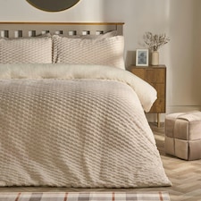 OHS Luxury Waffle Textured Fleece Duvet Cover and Pillowcase Bedding Set Cream | Double
