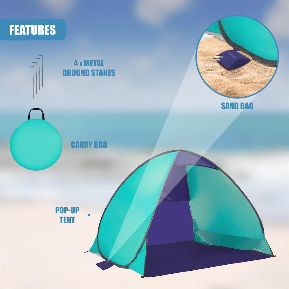 image 1 of GEEZY Pop Up Tent 2-3 Person UPF 50 Waterproof Beach Camping Shelter
