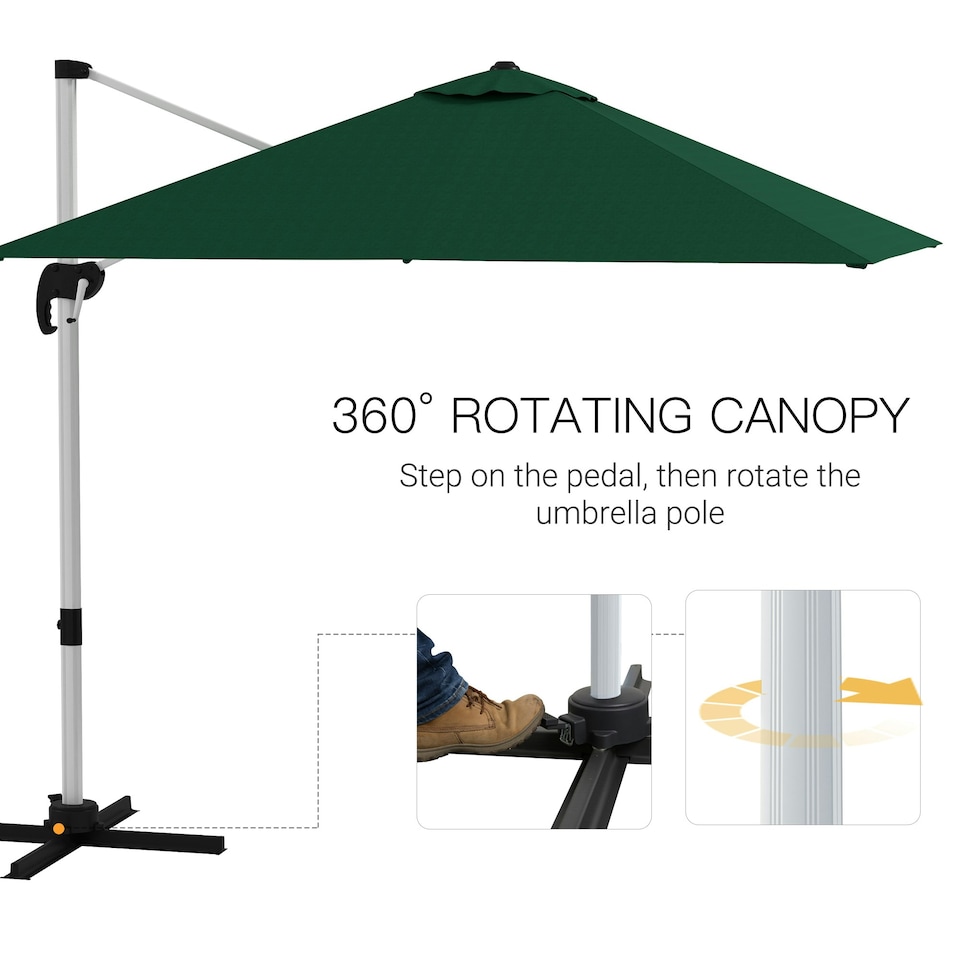 image 1 of Outsunny 3 x 3(m) Cantilever Roma Parasol with Cross Base Green