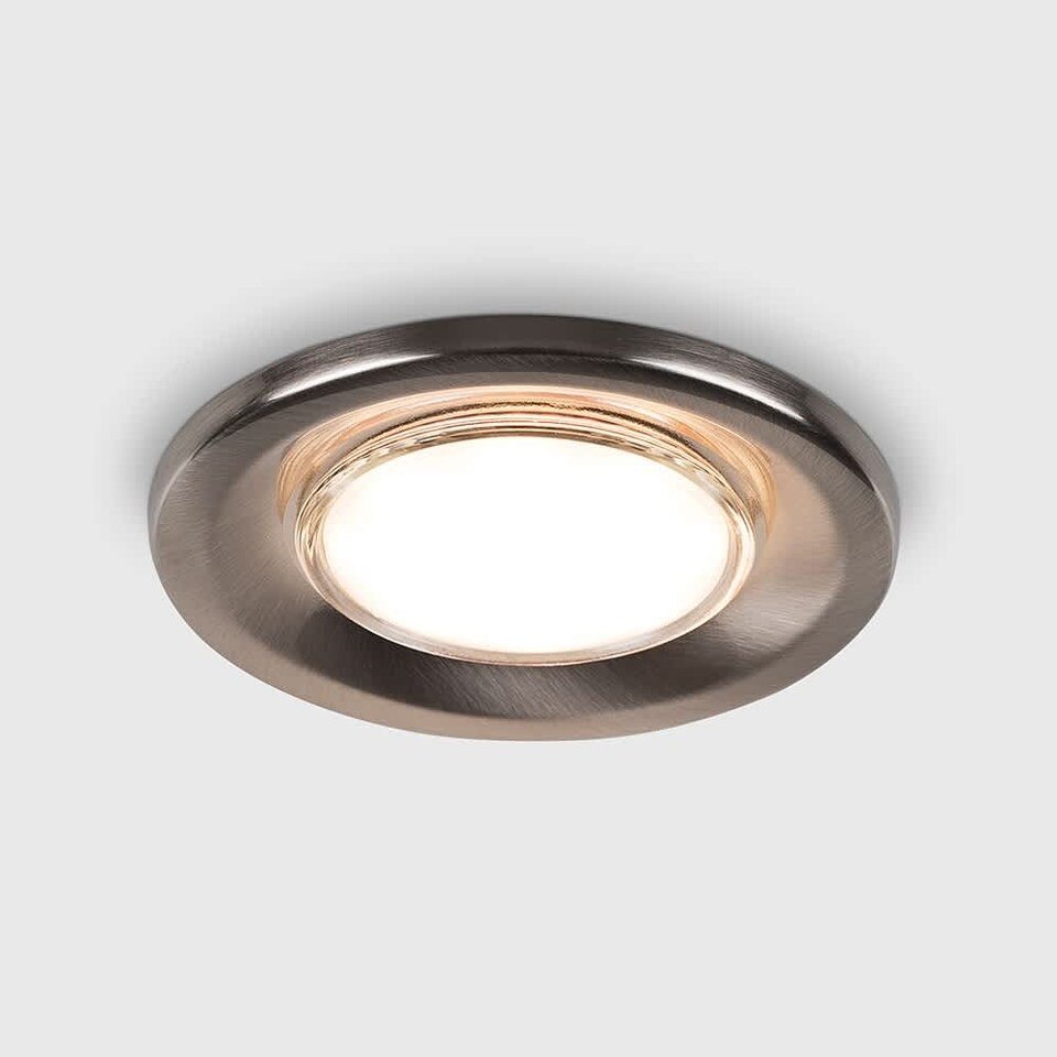 image 1 of ValueLights Downlight Fire Rated Brushed Chrome Ceiling Light Fitting Single Pack