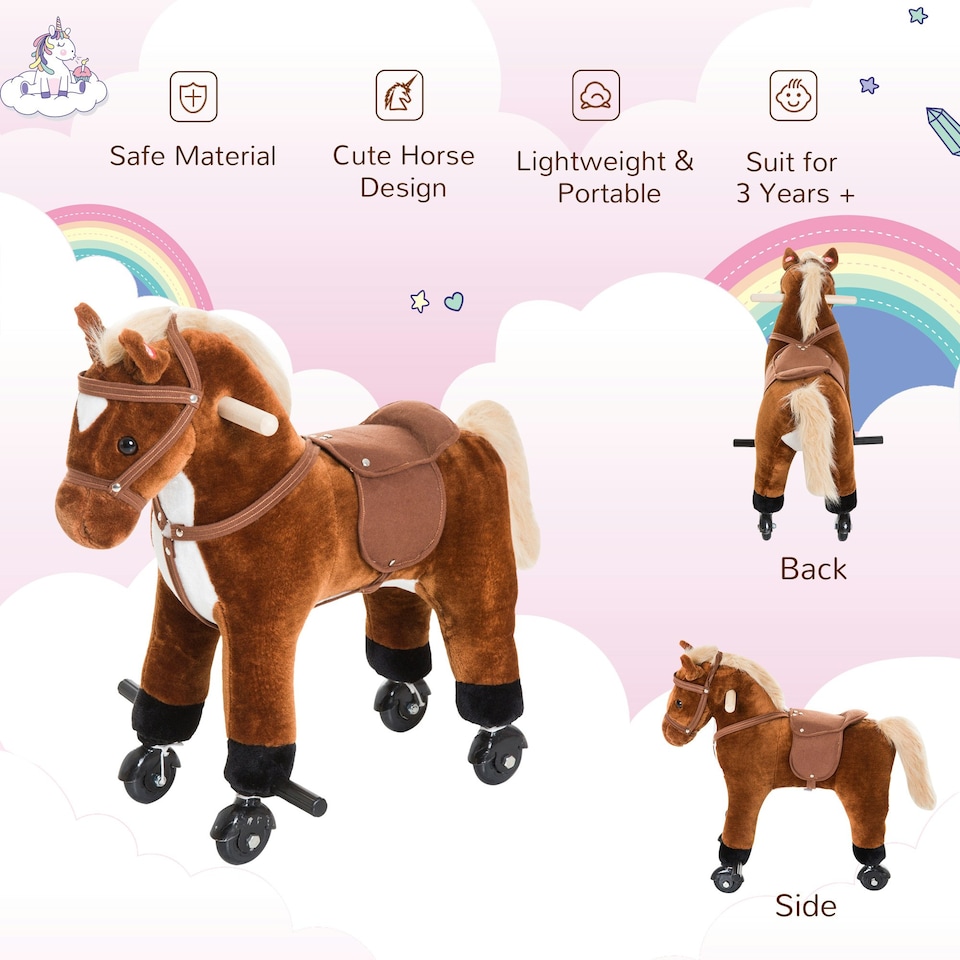 image 1 of HOMCOM Rocking Horse Ride on Rocker Children Plush Toy Wooden Horse Sound