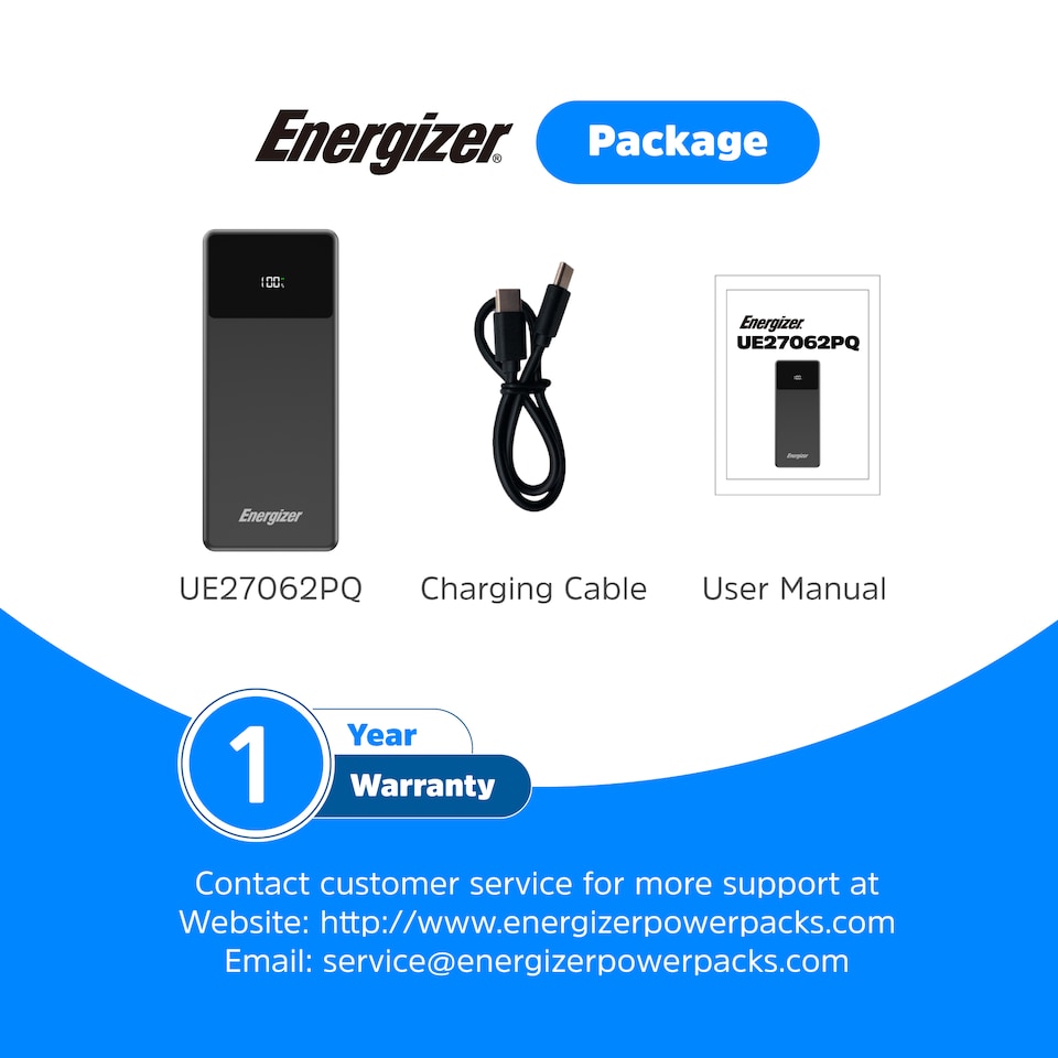 image 1 of Energizer 27mAh USB-C PD 65W Notebook Power Bank black