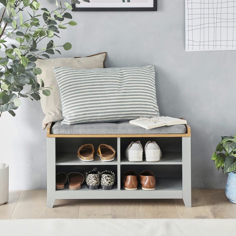 image 1 of VonHaus Grey Hallway Shoe Storage Bench with Seat Grey