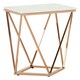 image 2 of Champagne Finish End Table With Rose Gold Legs,White Marble Top Side Table,Modern Prismatic Bedside Table