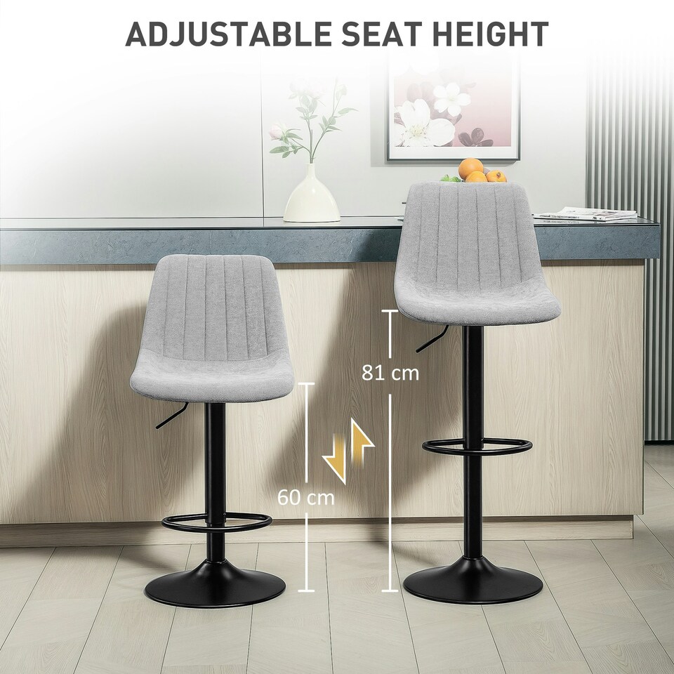 image 1 of HOMCOM Bar Stools Set of 2 Adjustable Swivel Bar Chairs with Backrest Green