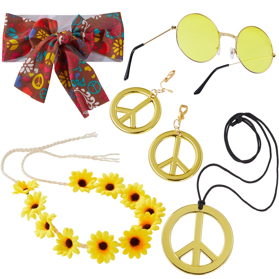 image 1 of Womens Fancy Dress Costume - Hippie Waistcoat, Trousers and Accessories | Multi | colourful | 1