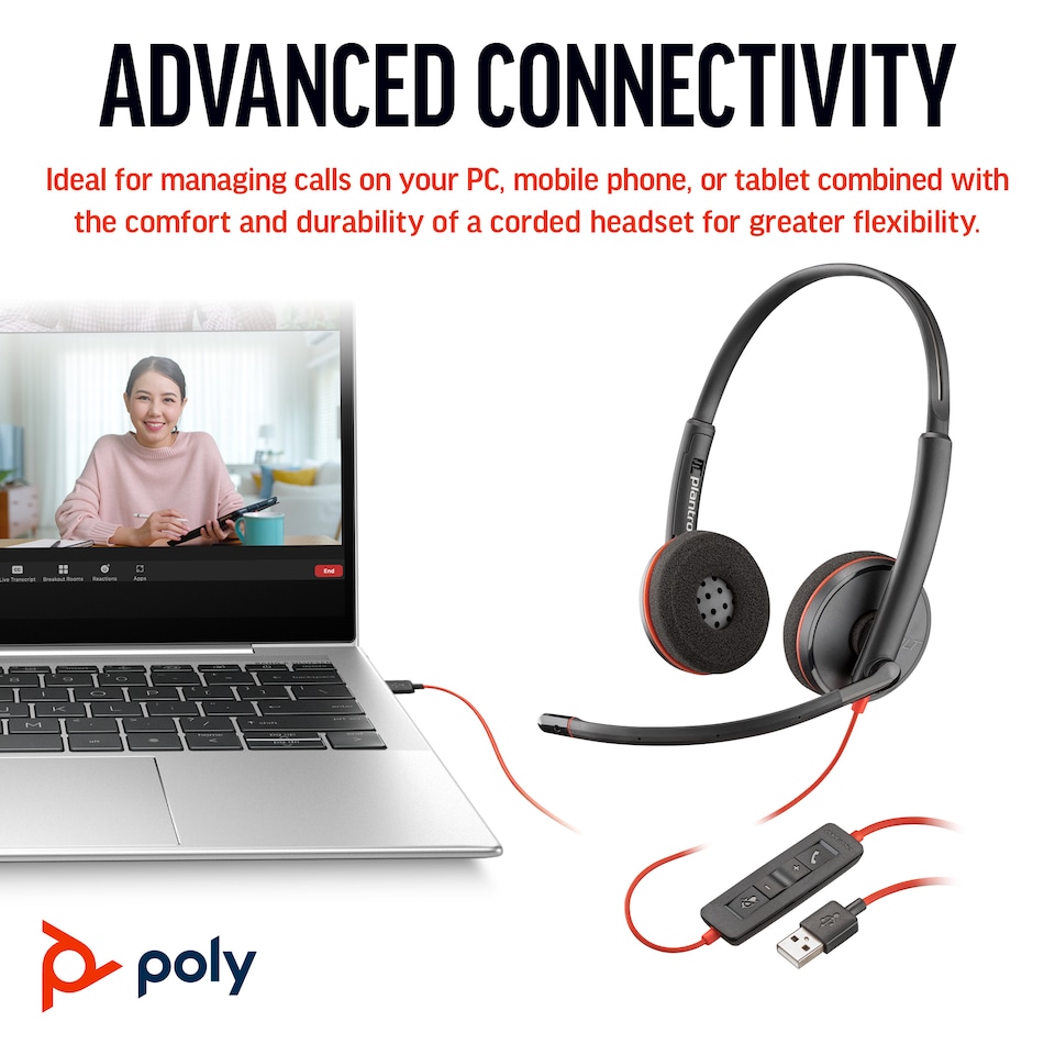 image 1 of Poly Blackwire 3220 Stereo USB-C Headset - Black