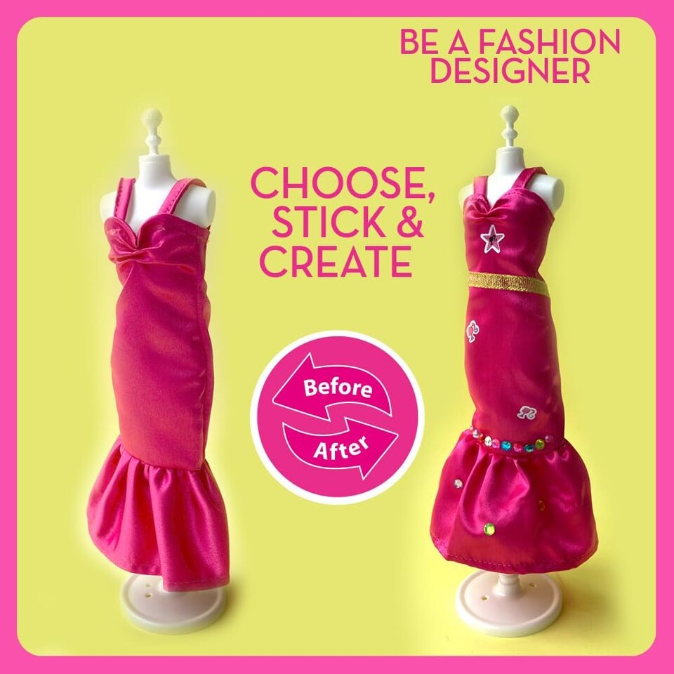 image 1 of Barbie DIY Sparkle Fashion Designer Set – 130-Piece Dress-Up Kit | Design Clothes for Dolls with Rhinestones, Ribbons, Stickers & Mannequin | Sparkle Barbie Clothing Gift for Girls Ages 5+ | Pink