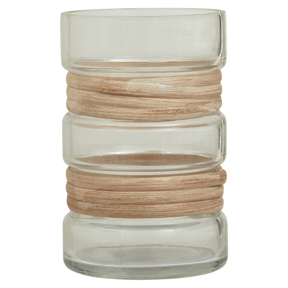 image 1 of Interiors by Premier Small Glass Vase, Coastal and Textured Glass Vase, Clear Glass and Natural Cane Rustic Vase, Clear Vase Clear