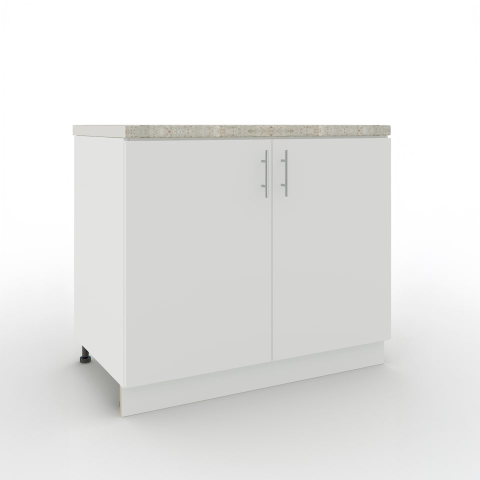 image 1 of JD Greta Adjustable Legs Kitchen Sink Unit 1000mm Cabinet With Doors - White Gloss With Worktop