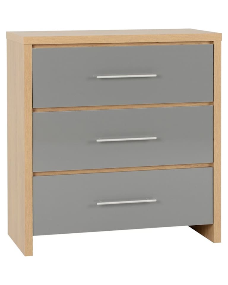 image 1 of Seville 3 Drawer Chest - L39 x W80 x H86 cm - Grey High Gloss/Light Oak Effect Veneer