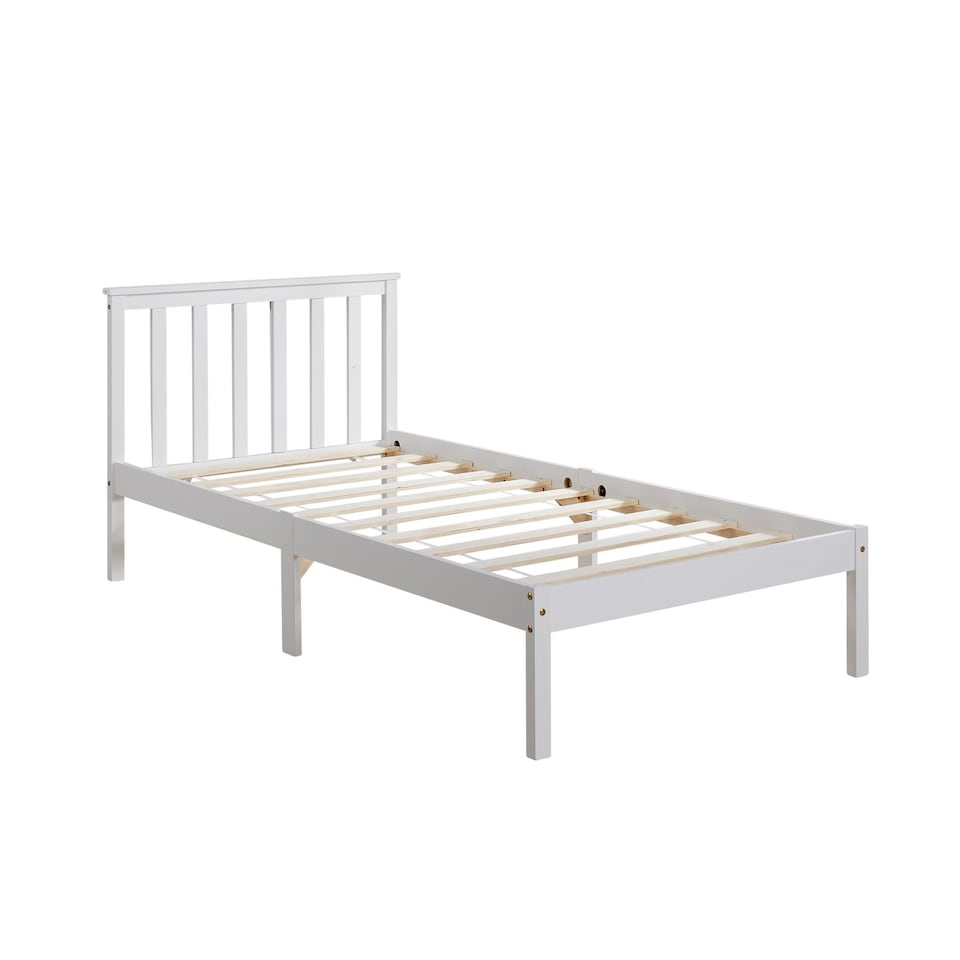 image 1 of Single Pine Solid Wood Bed 3ft White Low End Slatted Base Furniture Headboard