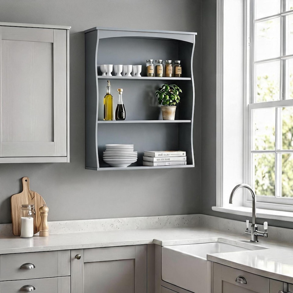 image 1 of Grey Wall Mounted Shelves Painted 3 Book Shelves Ideal for Kids Bedroom Kitchen | Grey
