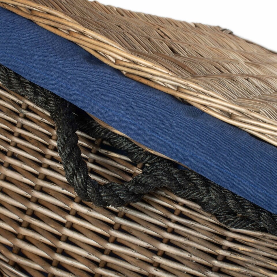 image 1 of Large Antique Wash Storage Wicker Basket with Navy Lining | Blue | Blue