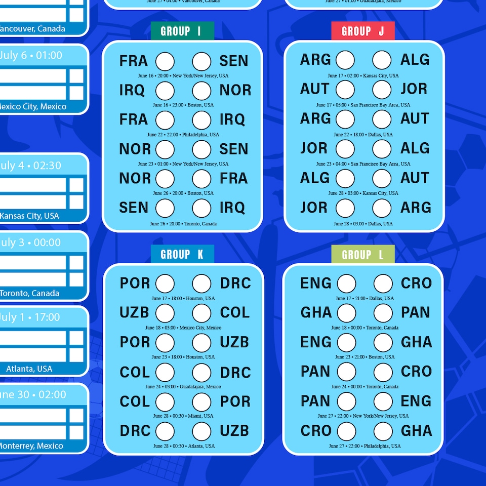 image 1 of World Football Championship Cup 2026 A2 Fixture Wall Chart