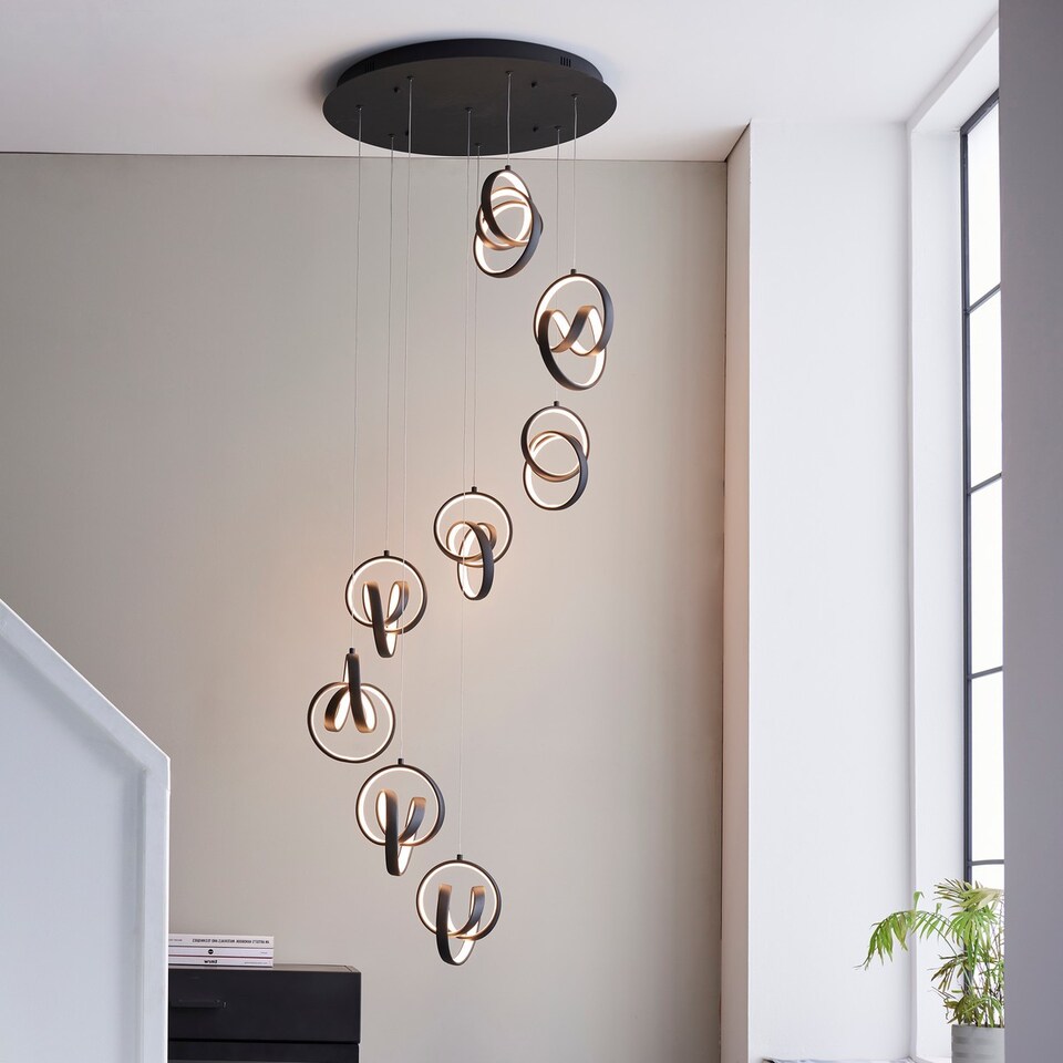 image 1 of Cosma Modern Designer Integrated LED Cluster Drop Pendant 8 Light Textured Black Finish