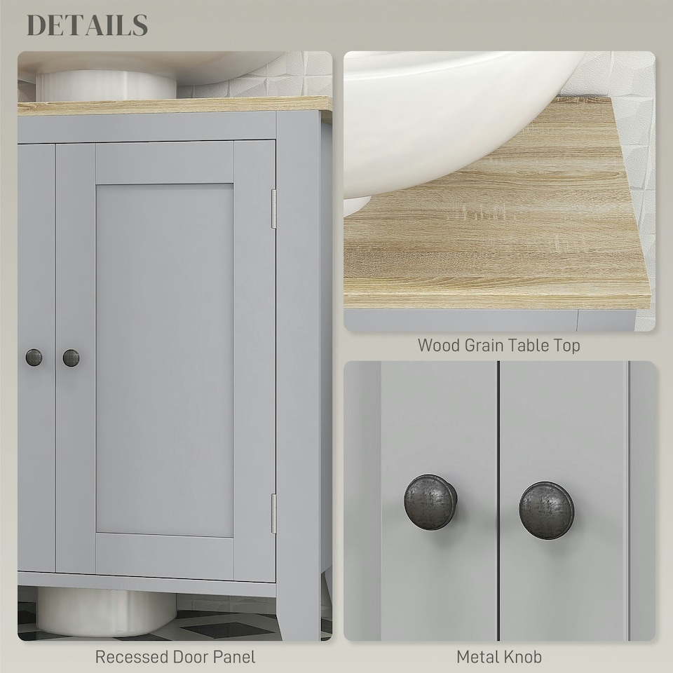 image 1 of kleankin Bathroom Pedestal Under Sink Cabinet with Adjustable Shelf, Grey Grey