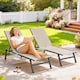 image 2 of Outsunny Sun Loungers for Garden Set of 2 with Side Tray Table | Brown | Charcoal Grey Frame, Grey Fabric | L
