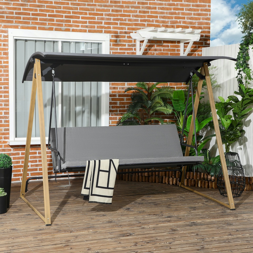 image 1 of Outsunny Garden Swing Bench with Adjustable Canopy and Cushioned Seat