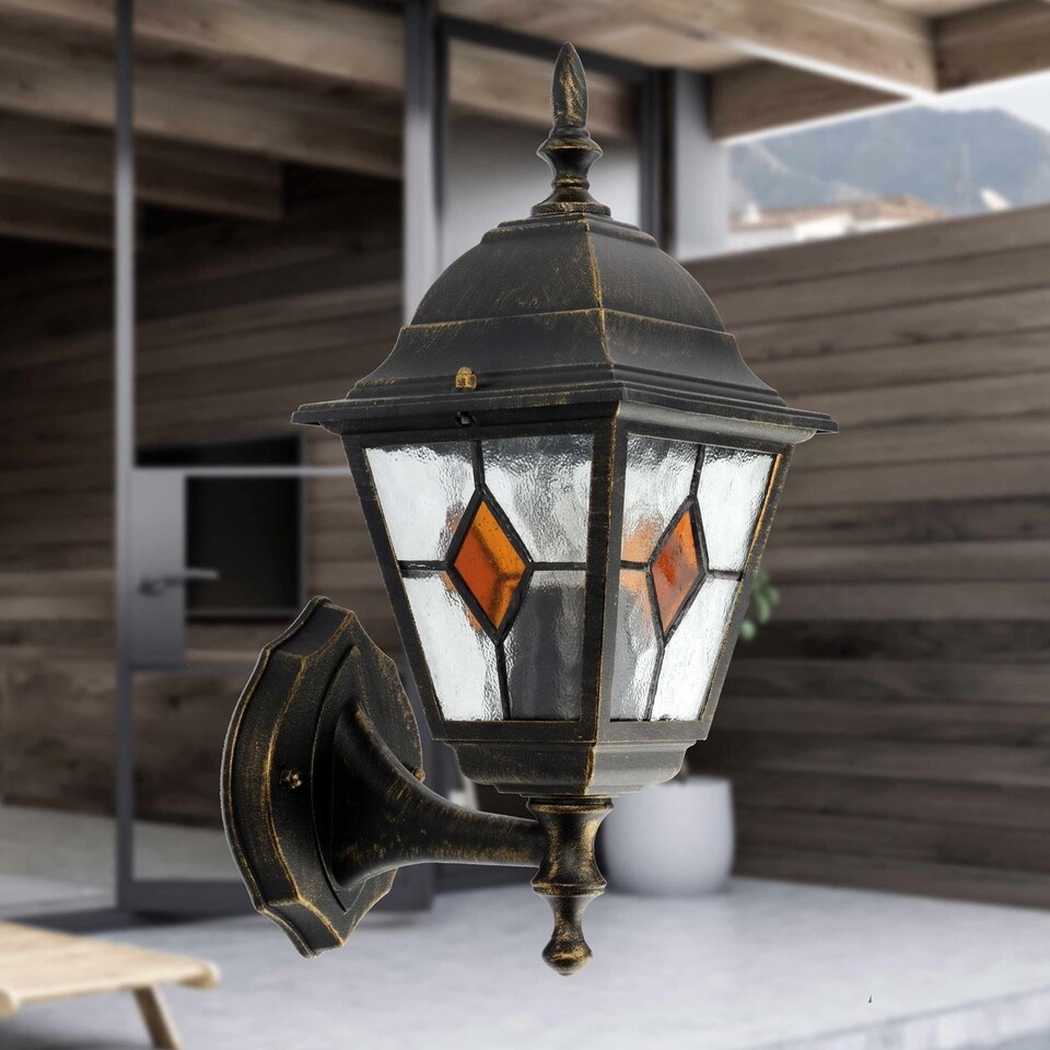 image 1 of Morecambe - Black with Brushed Gold IP44 Outdoor Wall Light | Black | Clear | 1