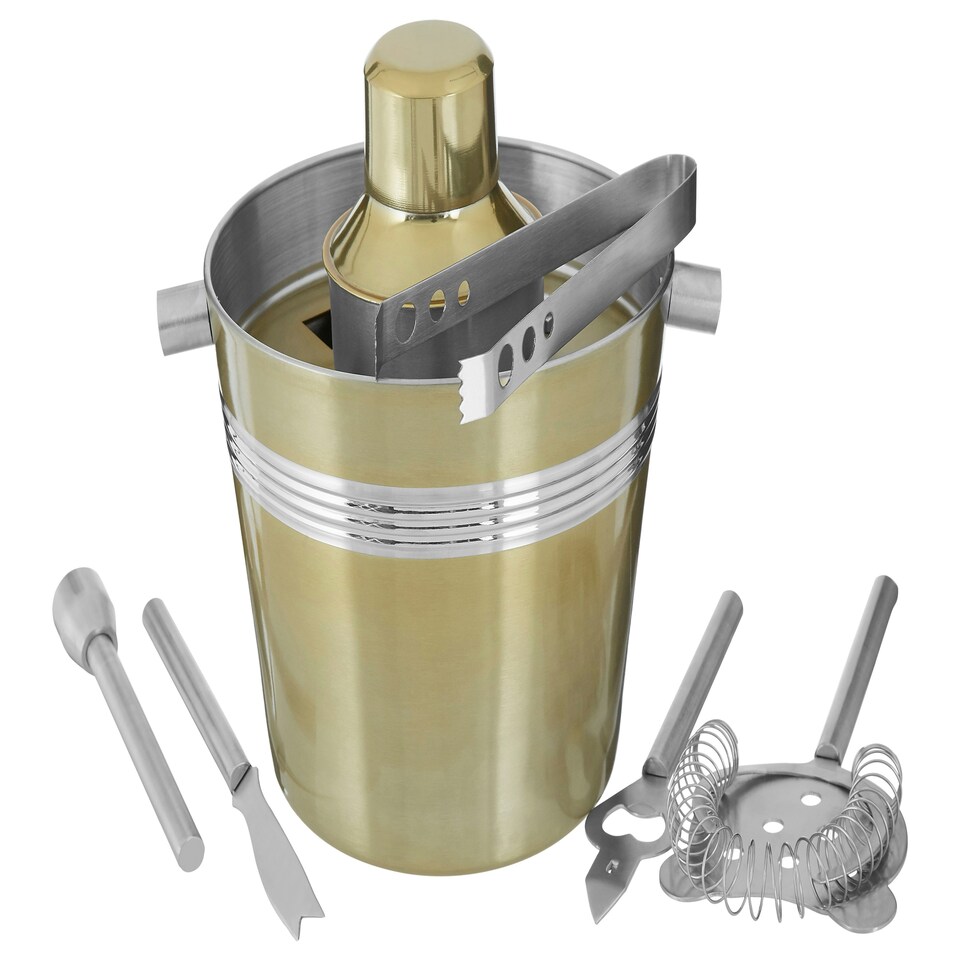 image 1 of 7Pc Bar Set With Brushed Gold Finish